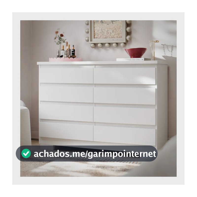 Cômoda 8 Gavetas Pés E Corrediças Telescópicas Para Quarto Grande De Casal Guarda Roupas Grécia Cor Branco.