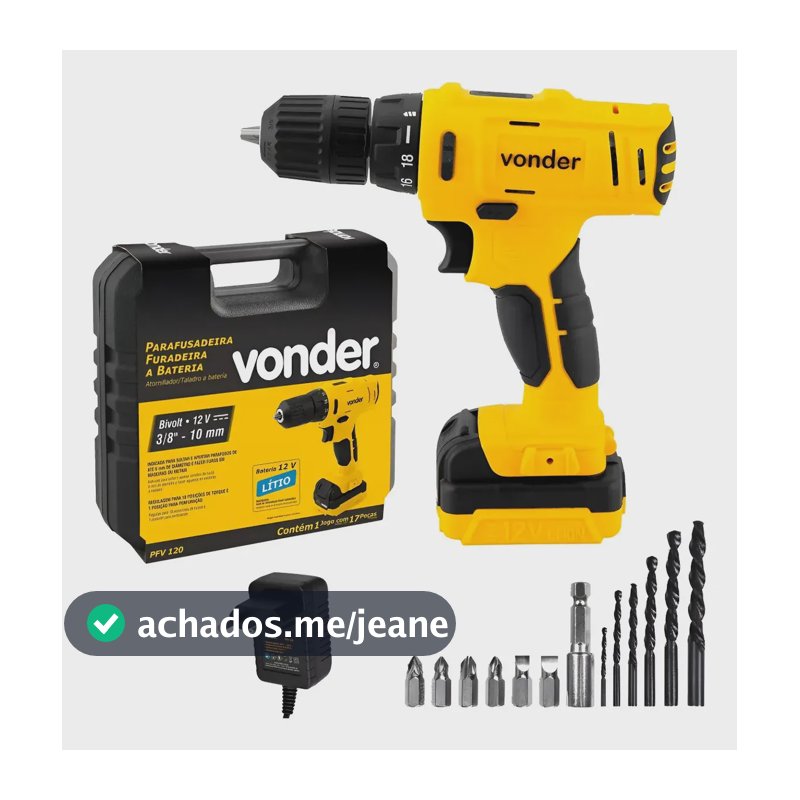 Parafusadeira Furadeira A Bateria 12v Bivolt Pfv 120 Vonder Amarelo 50 Hz/60 Hz