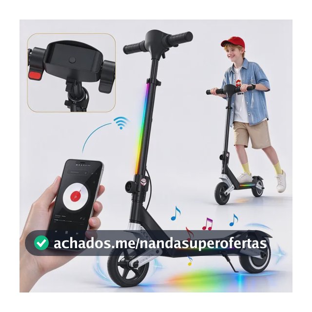 Patinete Elétrico Dobrável 7-9km Freio Eletrônico Suspensão Preto
