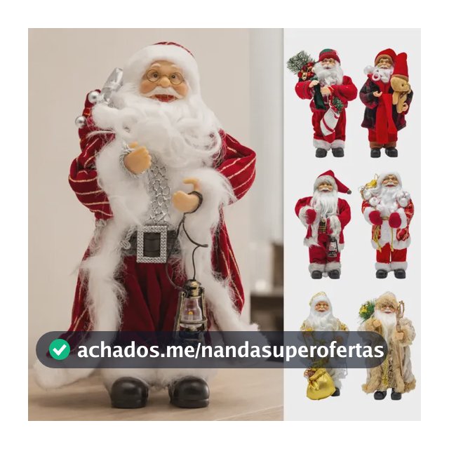 Boneco Papai Noel 30cm Luxo Decorativo Enfeite Natalino Prata N/a