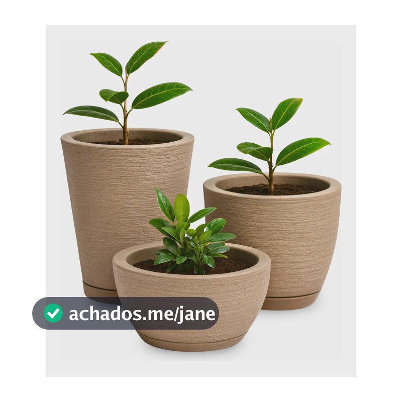 Kit 3 Vasos Para Plantas Polietileno Decoração Casa Jardim Bege Texturizado