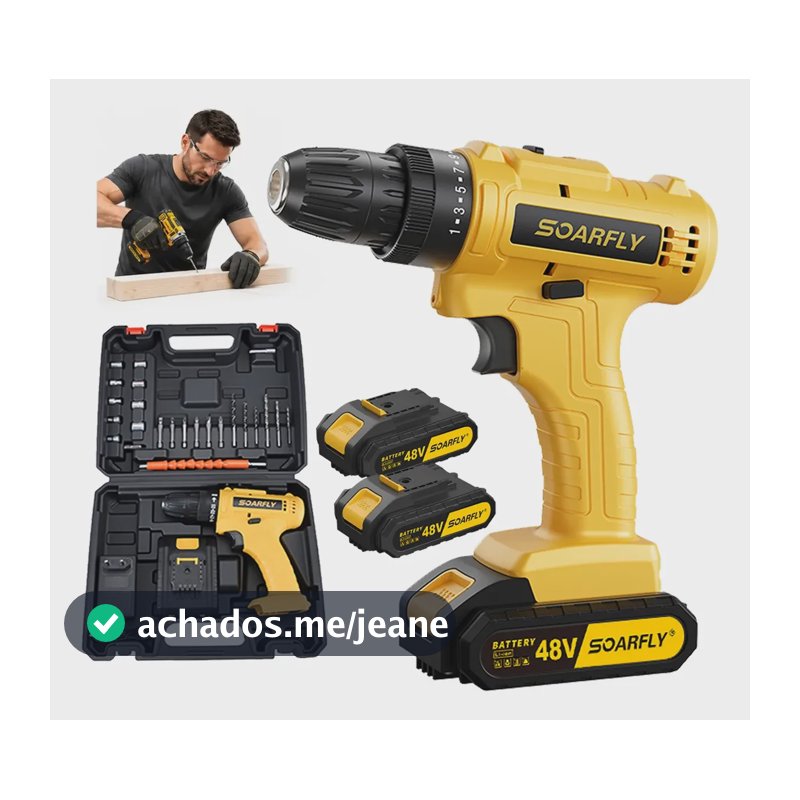 Parafusadeira Furadeira 48v Profissional 2 Baterias Sem Fio Amarelo 127/220v 50/60hz