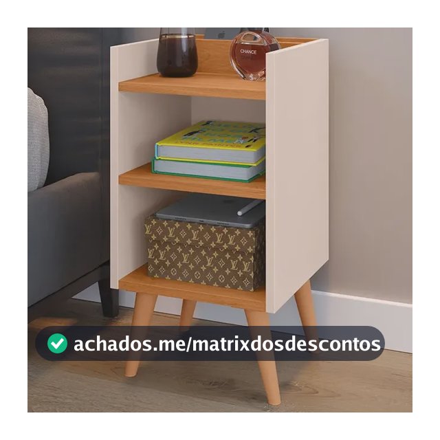 Criado Max Mudo Com Pés Retrô Porta Celular Nichos Compacta Acabamento Brilhante Cor Off White/cinamomo