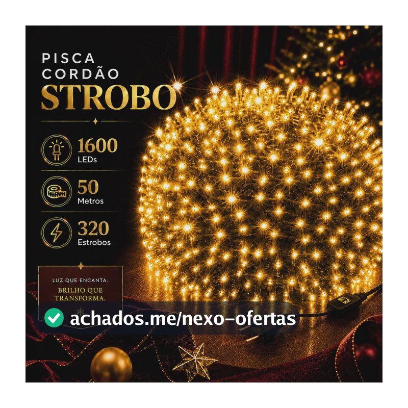 Strobo Cordão Natal 1600 Leds Pisca Flash 50m Prova D'água Bivolt Branco Quente