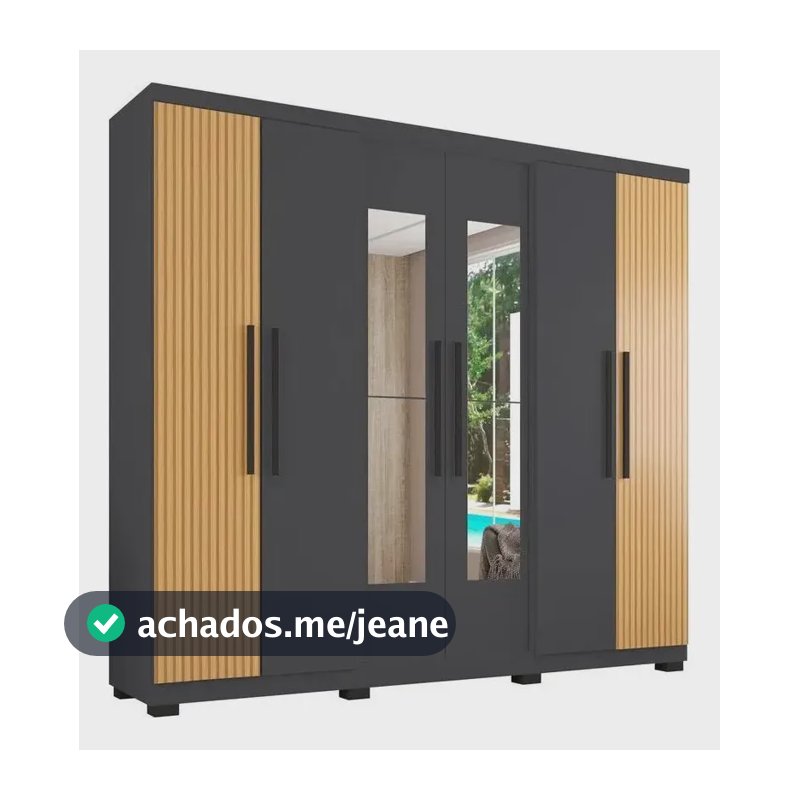 Guarda-roupa Casal Araplac Braga 6 Portas E 4 Gavetas Preto Com Madeira Clara
