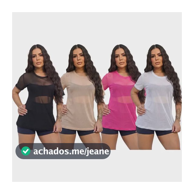 Kit 4 Blusas Tule Transparente Fitness Academia Camisa