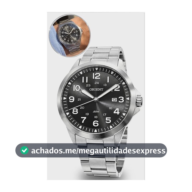 Relógio Orient Masculino Prata Fundo Preto Analógico Aço Inoxidável Prova D'agua 50m Original
