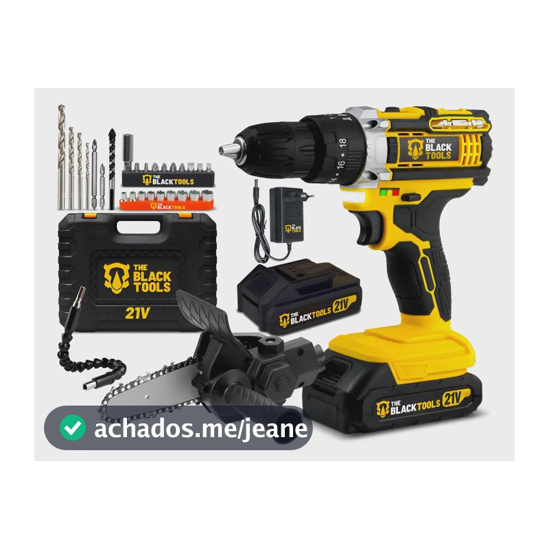 Parafusadeira Furadeira 21v 2 Baterias Adaptador Motosserra Amarelo 110v/220v 60 Hz