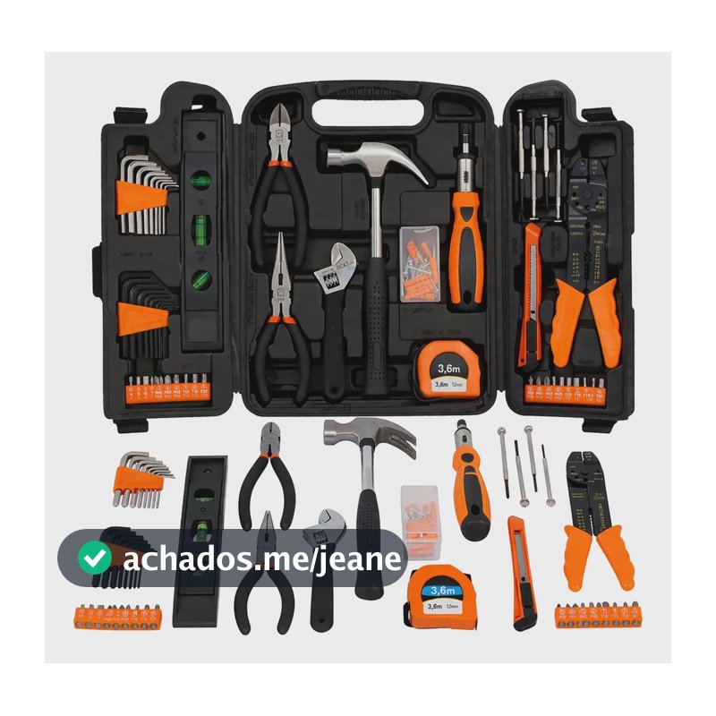 Jogo Kit De Ferramentas 129 Peças Completo C/ Maleta E Nível Preto