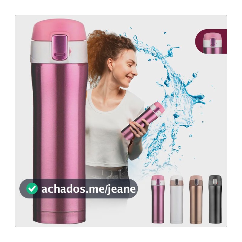 Garrafa Térmica 500ml Bebidas Quentes E Frias Cor Rosa Portátil Isolamento De Aço Inoxidável 304 Térmico Antiderrapante
