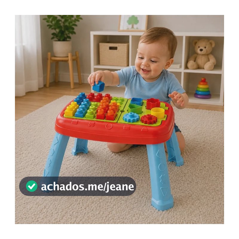 Mesa Didática Educativa Infantil Bebê 21 Peças 4 Atividades Azul/vermelho