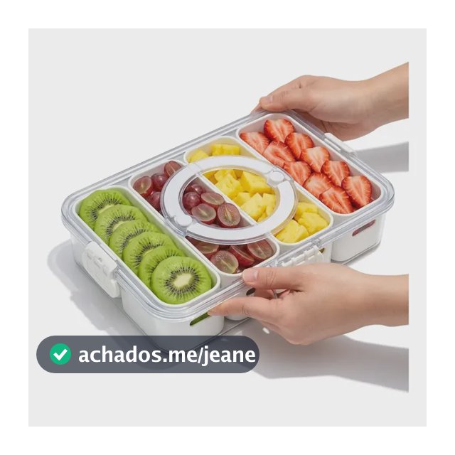Pote Hermético Organizador De Geladeira Alça 4 Divisórias Bege