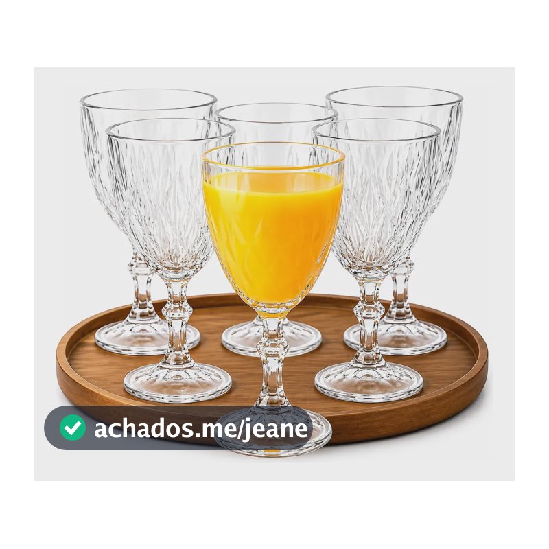 Jogo De 6 Taças Vidro Diamond Transparente Luxo 330ml Água