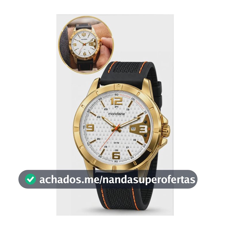 Relógio De Pulso Mondaine Com Corria De Silicone Cor Preto - Fondo Branco - Bisel Dourado