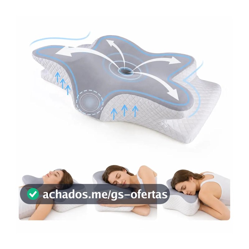Pluma Negra Travesseiro Cervical Anatômico Ortopédico de Espuma de Memória, Travesseiro Borboleta Ergonômico para Pescoço e Coluna, Apoio Cervical para Dormir de Lado e de Costas, Suporte para Dormir