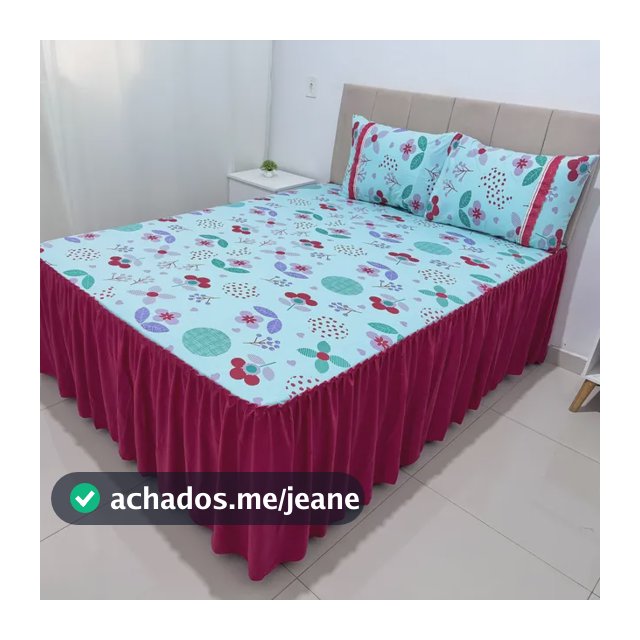 01 Kit De Colcha Malha Casal Box C/ Babado Algodão 3 Pçs