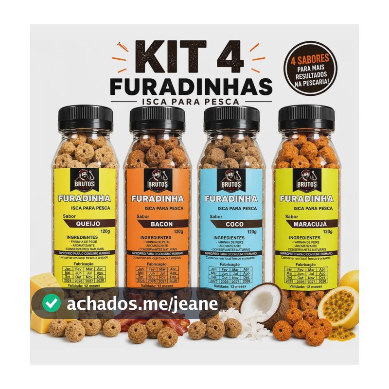 Kit 4 Rações Furadinhas Brutos Fishing  120g Cada Tamba Pacu Marrom