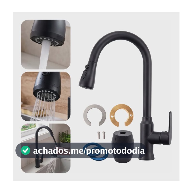 Torneira Para Pia De Cozinha Monocomando Dupla Saida Mesa Preto Fosco