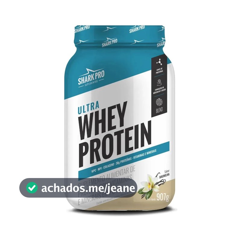 Whey Protein Concentrado Shark Pro Baunilha 907g para Massa Muscular
