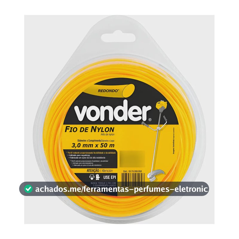 Fio Nylon Redondo Vonder 3mmx50m Para Roçadeiras Reforçado Amarelo