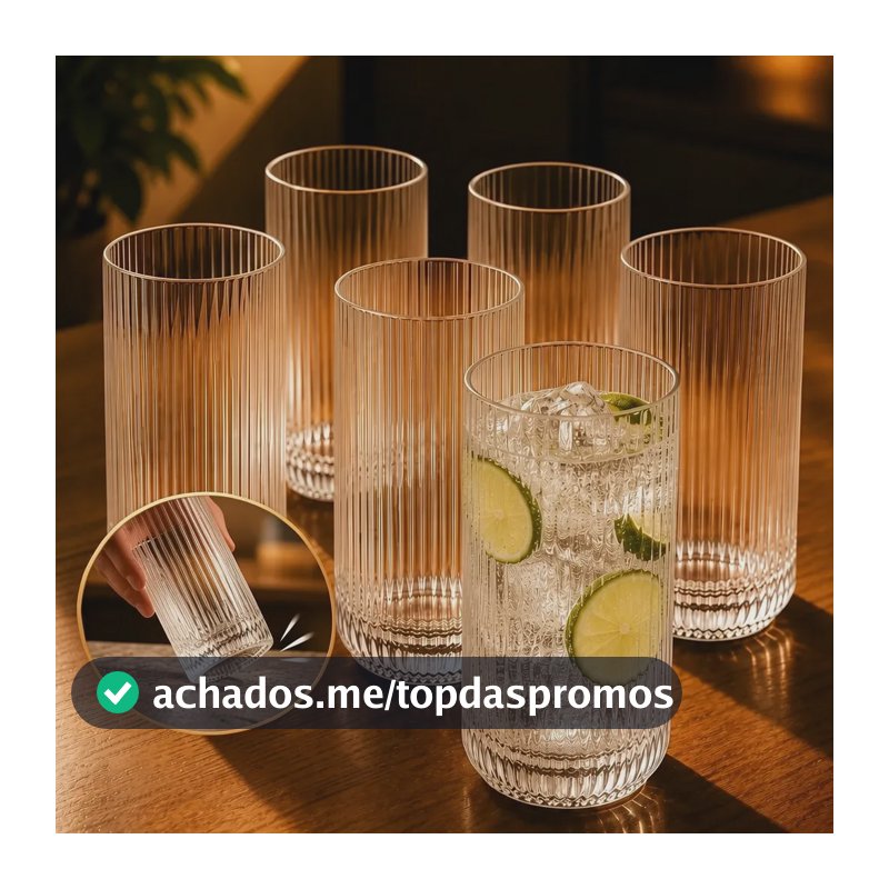 Jogo 6 Copos De Vidro Grosso Canelado 430ml Água Suco Luxo Incolor