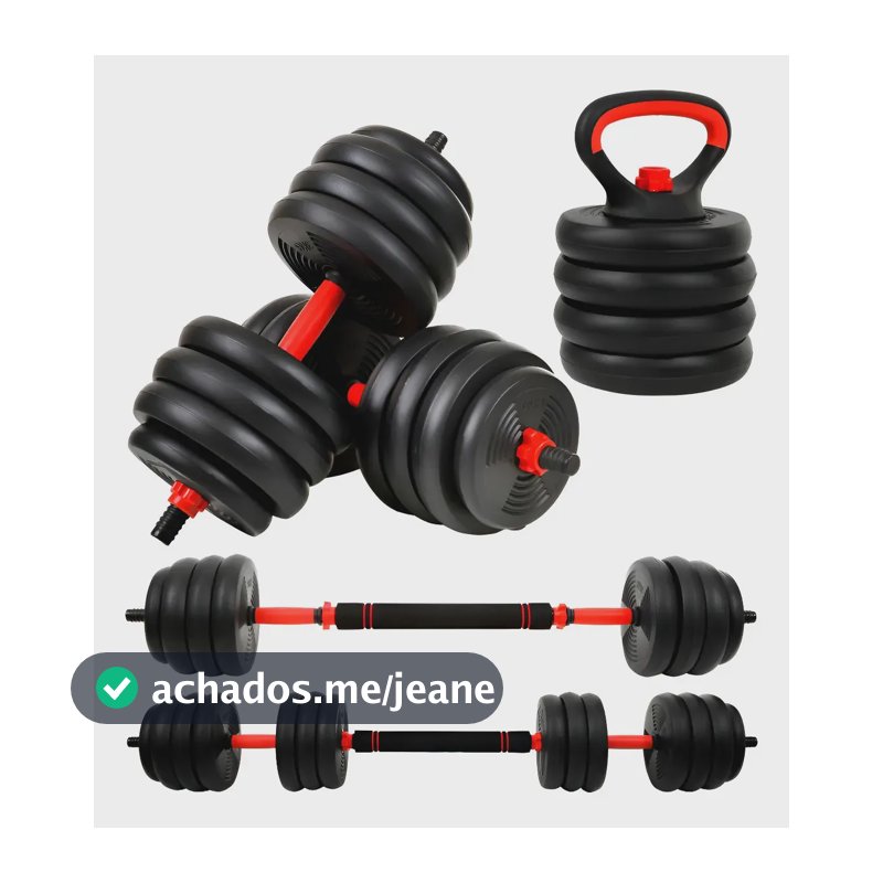 Kit Halteres 6 Em 1 Peso Musculação Até 30kg Ajustável Preto Preto-vermelho