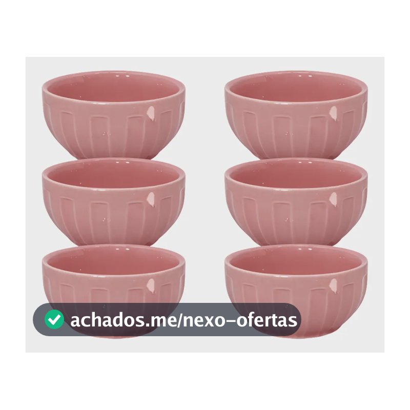 Kit 06 Bowl Tigela Porcelana 620ml Rosa Cumbuca Tijela Sopa Rosa