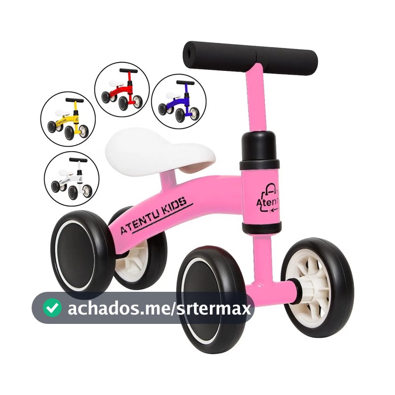 Bicicleta Infantil De Equilíbrio Sem Pedal Andador 4 Rodas Cor Rosa