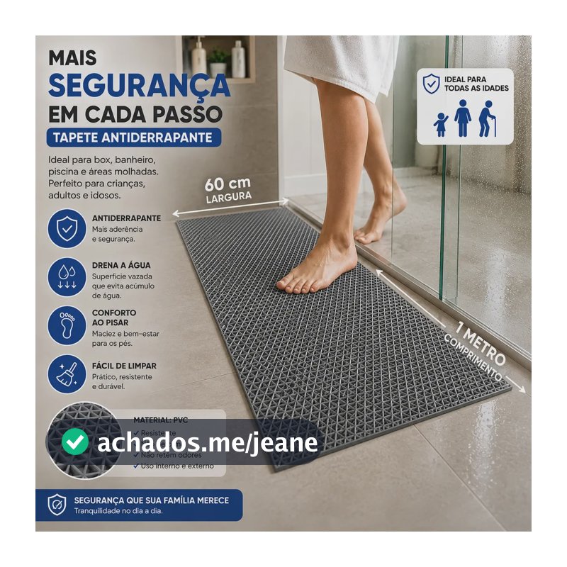 Tapete Antiderrapante Emborrachado Para Banheiro Box Piscina Ideal Para Piso Molhado Crianças E Idosos 1 Metro Cinza Onda