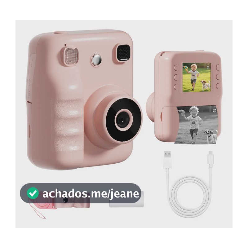 Câmera Instantânea Inova Cases Digital Polaroid Rosa para Crianças com Impressão Térmica