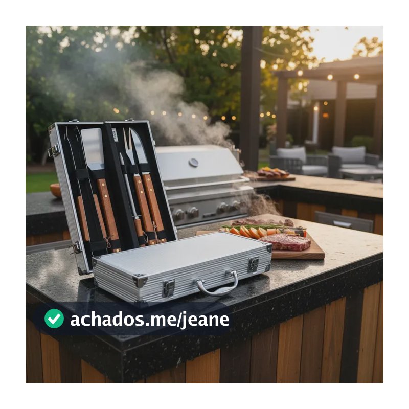 Kit Churrasco Texas Maleta Em Alumínio Faqueiro Cabo Longo