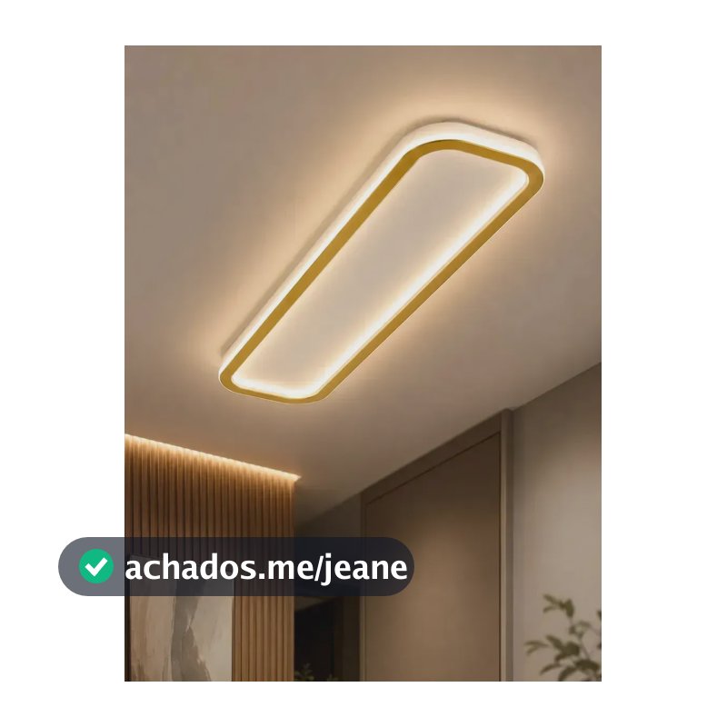 Luminaria Plafon de Sobrepor Moderna Minimalista Retangular 80cm Branco com Dourado 74W Luz Led Indireta 3 em 1 - Green Age