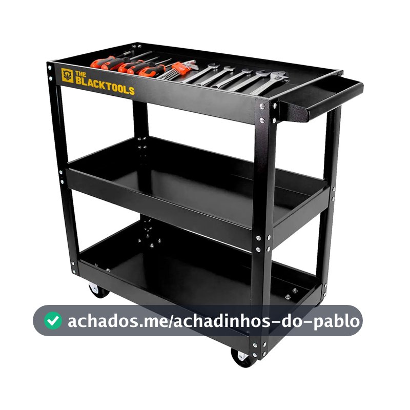 Carrinho De Ferramentas Aberto 3 Andares Capacidade De 120Kg Auto Center Tattoo Cor Preto The Black Tools