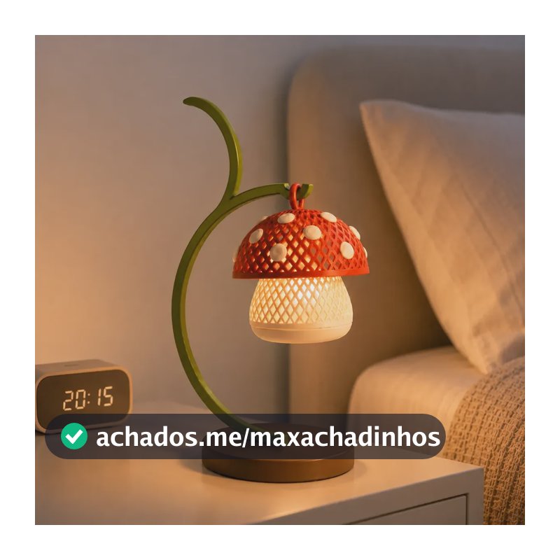 Luminária Abajur Cogumelo Aesthetic Decoração Pinterest  Led Verde Vermelho Vela Led