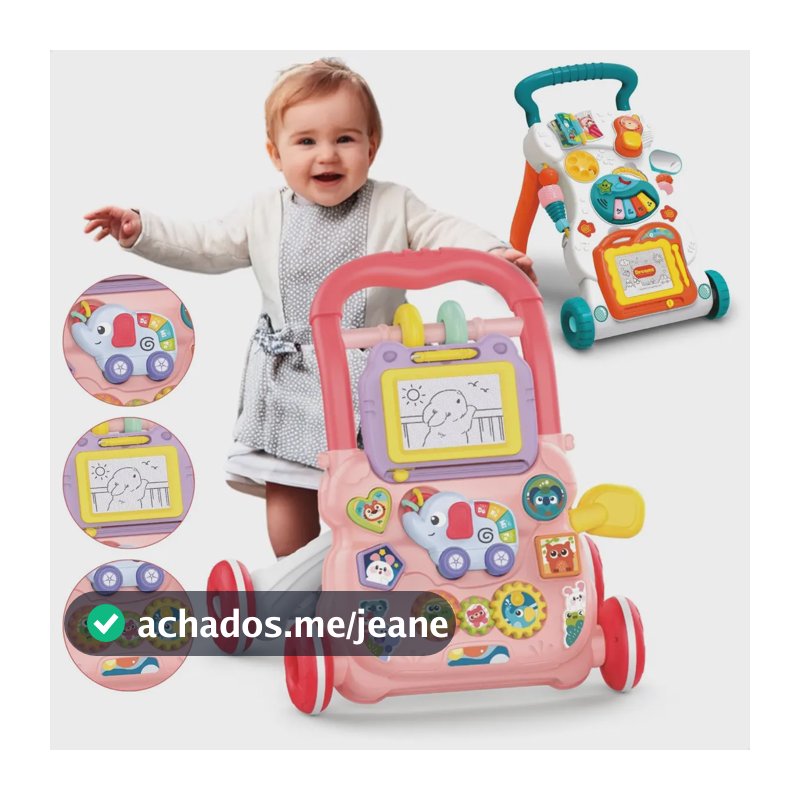 Andador Educativo Empurrar Infantil Bebê Musical Brinquedo Atentu Rosa
