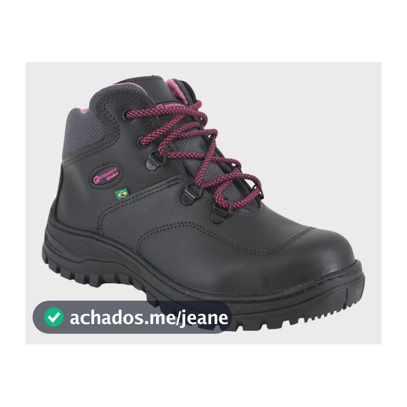 Botina Feminina Segurança Trilha Couro Preta Rosa Ca 46122 Preto 35 Br