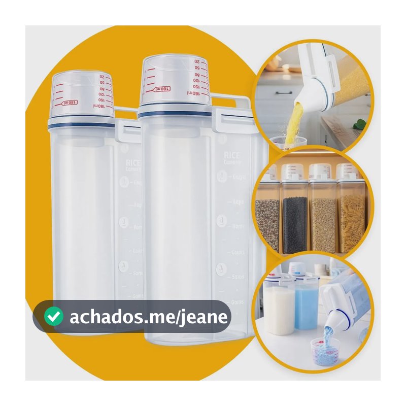 Conjunto 2 Potes Herméticos 2,5 Litros Multiuso Dispenser De Armazenamento De Grãos Cereais Ração Sabão Com Copo Medidor E Bico Dosador Com Travas Dispenser Alimento 2,5 Litros Drop Shopy