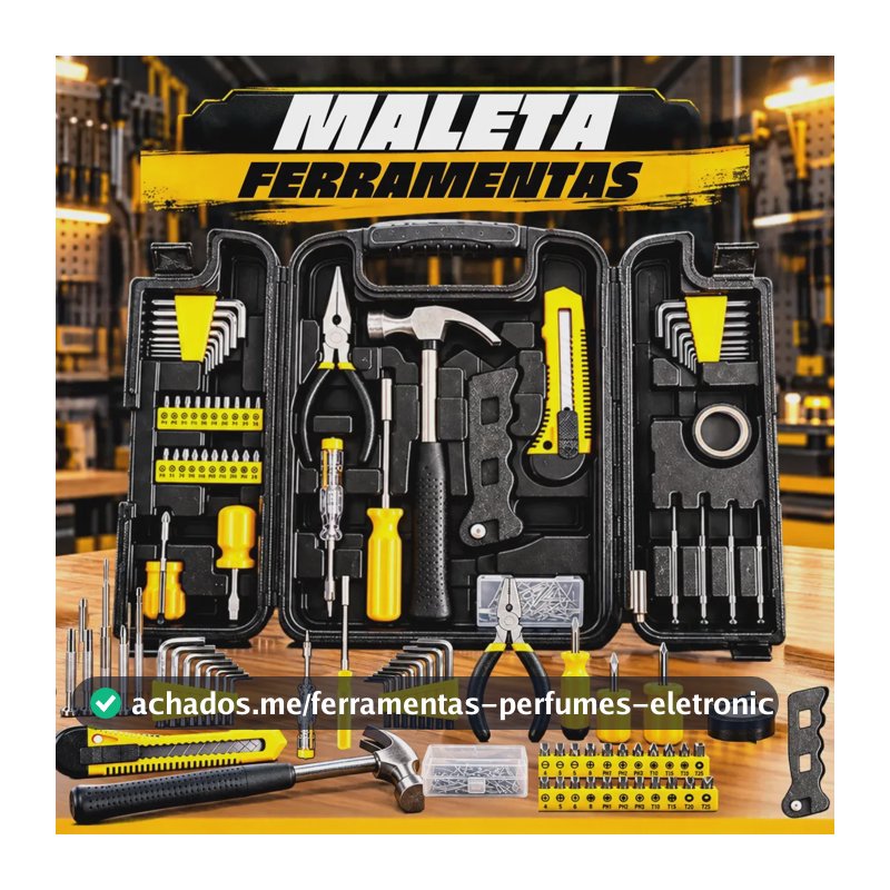 Jogo Maleta ferramentas 200 peças profissioal e domestico Completa Manutenção, Alicate, Bits, Estilete, Chaves Allen, Fenda E Phillips, Martelo, Serra, Fita Isolante, Pregos, Buchas, Chave Voltagem
