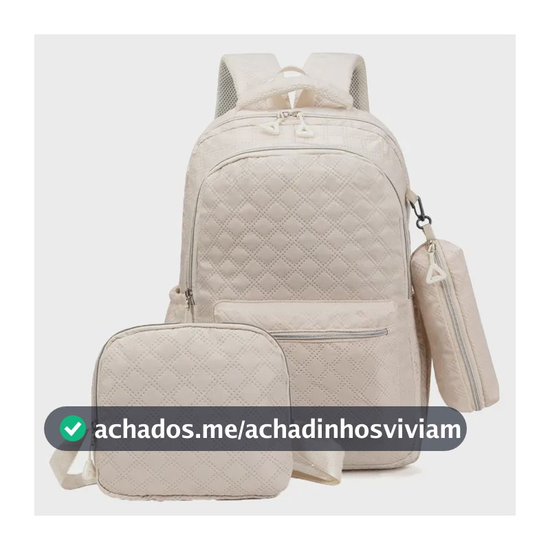 Kit Mochila Escolar Jiesipote Bege Com Lancheira e Estojo Impermeável