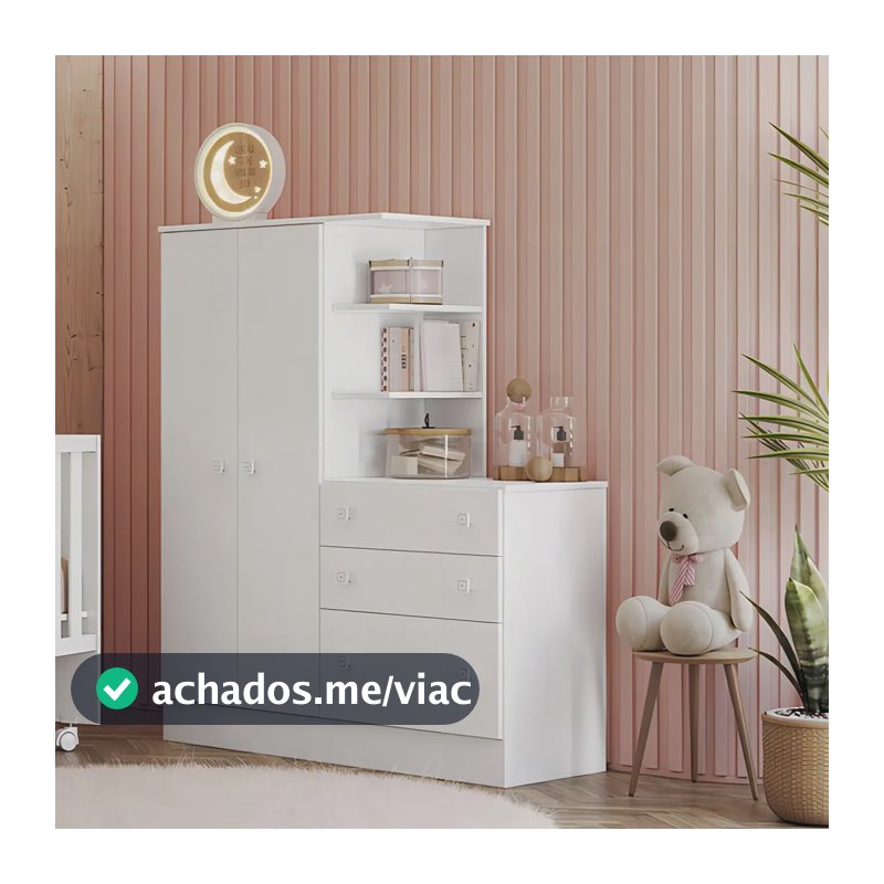 Guarda-roupa Infantil Doce Sonho 2 Portas Branco - Qmovi