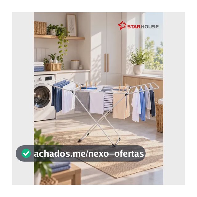 Varal De Roupa de Chão Slim Reforçado Com Abas Dobrável Retrátil StarHouse