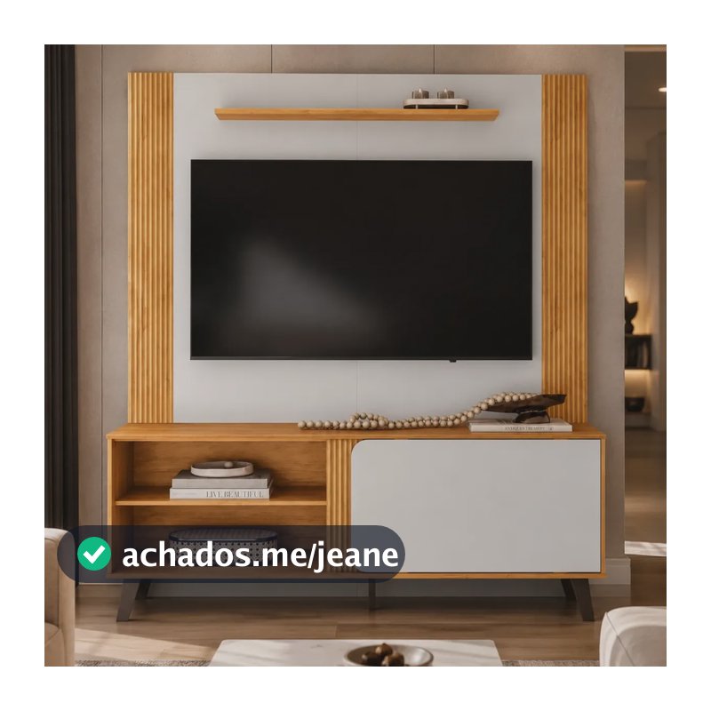 Rack Com Painel Peter 150cm Para Tv Até 65 Dj Móveis Ripado Porta Deslizante