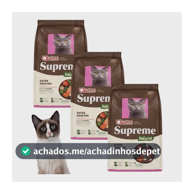 Kit Com 3 Ração Quatree Supreme Gatos Adulto Salmão 1 Kg