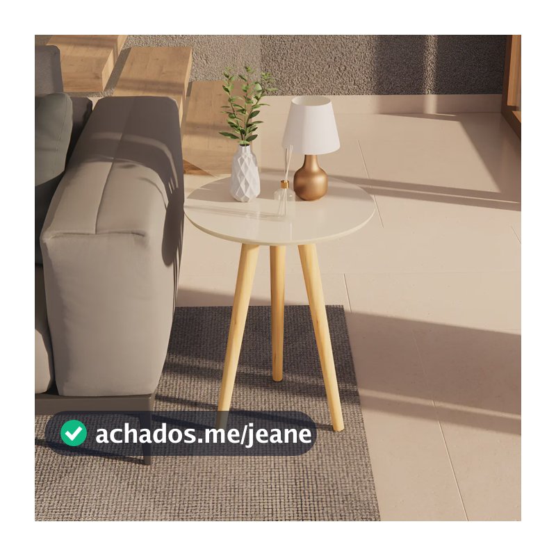 Mesa Retro Redonda De Apoio Lateral Decorativa Com Pé Palito Cor Off White