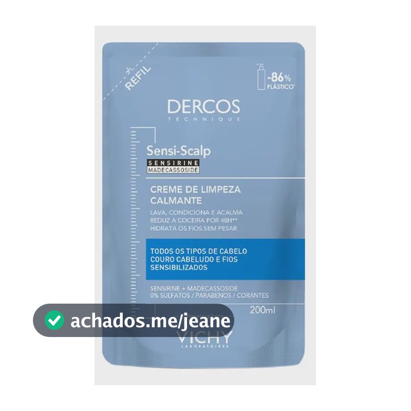 Creme de Limpeza Capilar Dercos Sensi-Scalp Calmante para Cabelos Sensíveis Refil 200ml Vichy