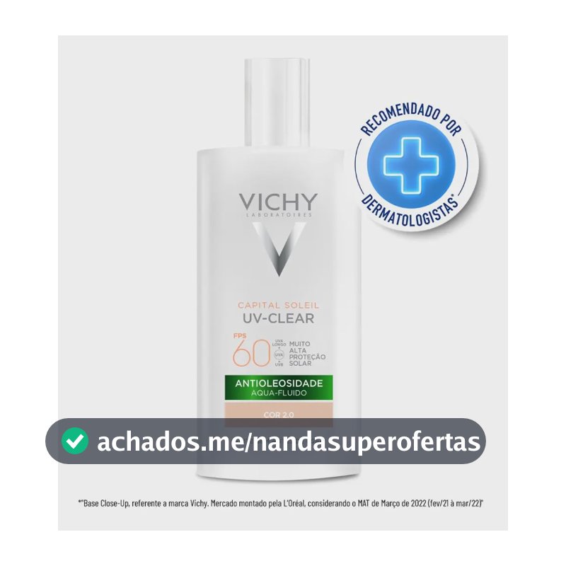 Protetor Solar Facial Antioleosidade Toque Seco, FPS 60, Reduz Acne e Poros Acabamento Invisível Com Niacinamida e Ácido Salicílico, Cor 2.0, Capital Soleil UV-Clear Vichy 40g