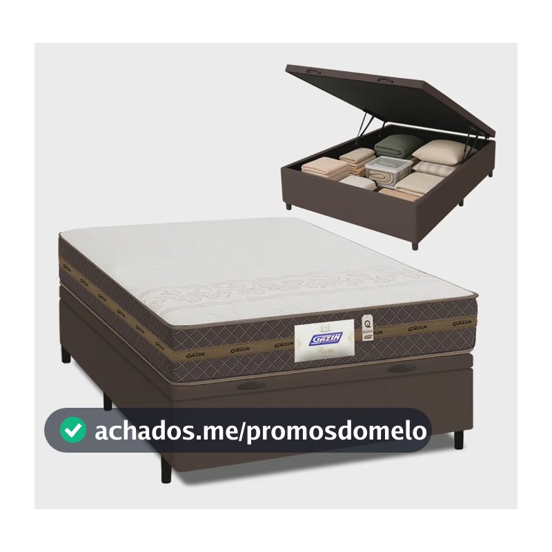 Cama Box Casal Baú Colchão Molas Flora Marrom / Branco Branco