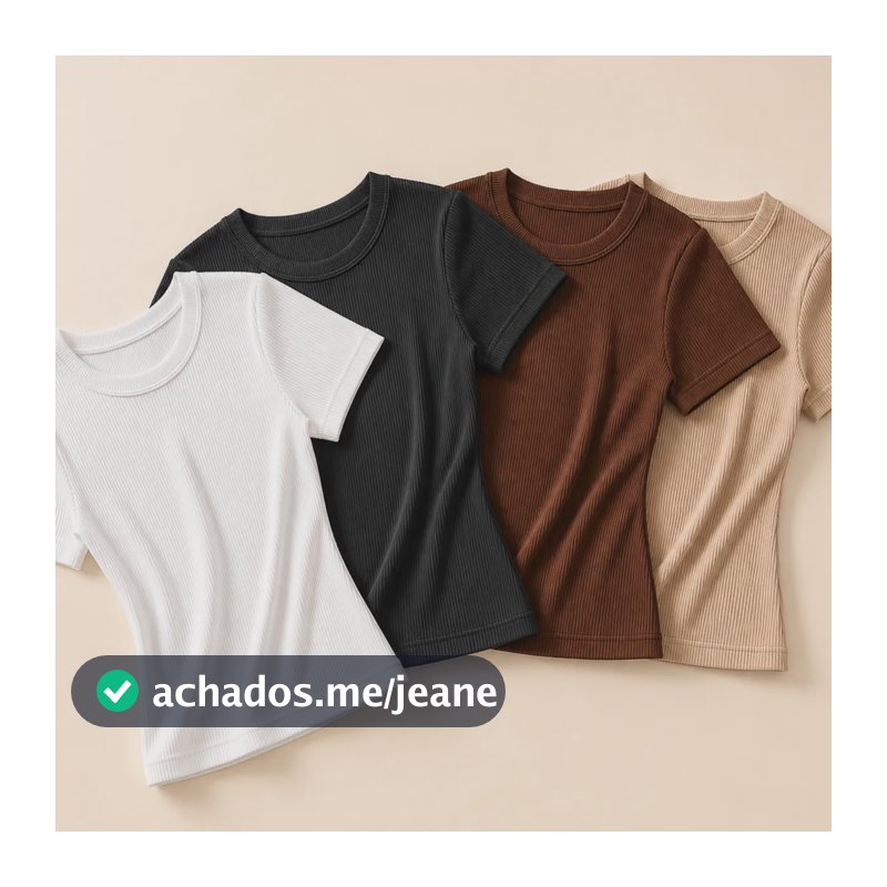 Kit 4 Blusa Feminina Baby Tee Casual Ribana Canelada Slimfit Baby Tee Preto Marrom Branco E Nude M