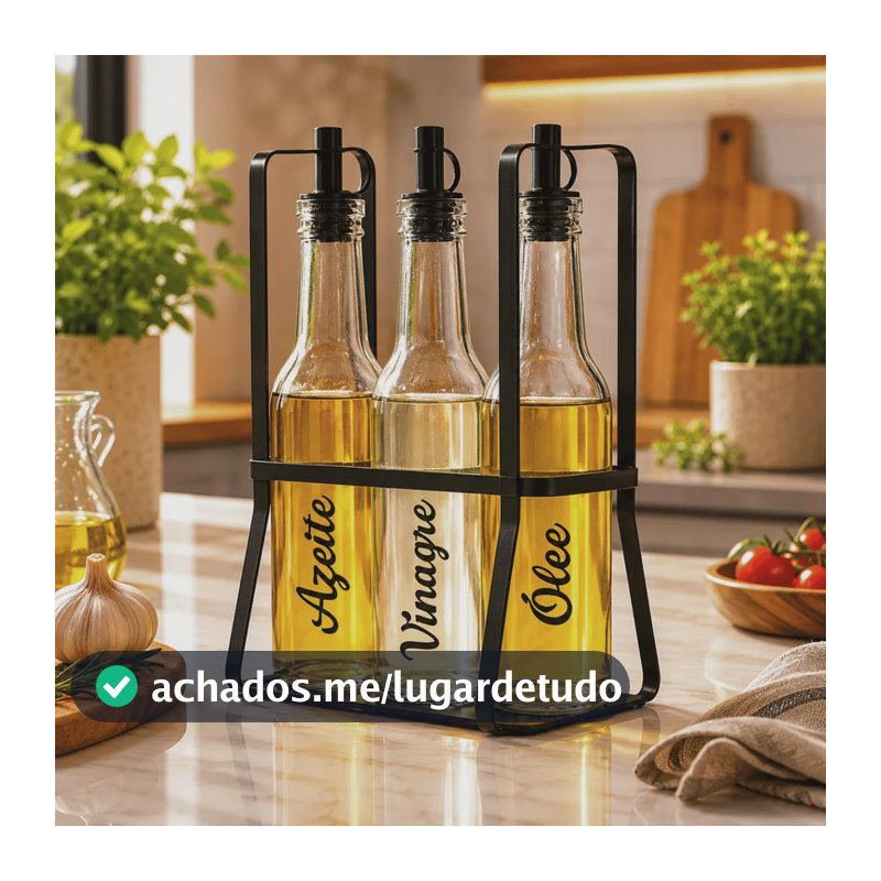 Porta Azeite Galheteiro C/ Suporte 3 Peças De Vidro Adesivo