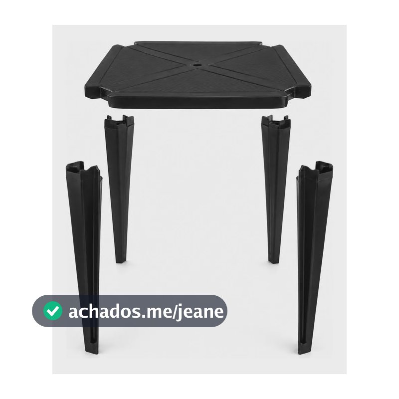 Mesa Plastica Quadrada Resistente Suporta 100kg Desmontavel Preto